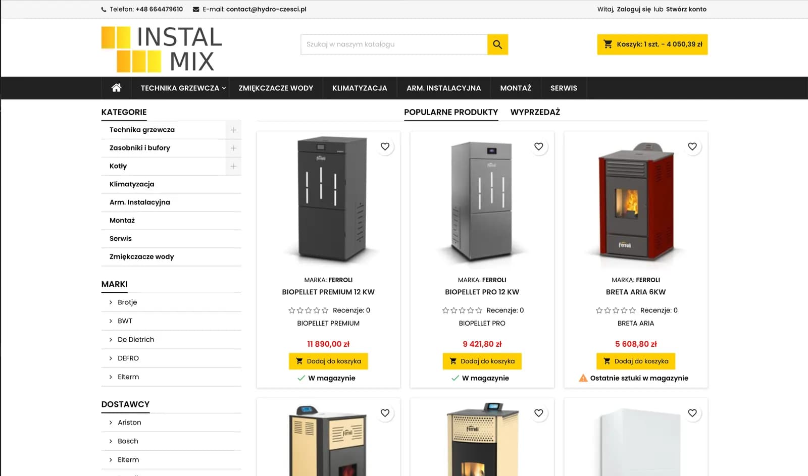 Screenshot projektu hydro-czesci.pl