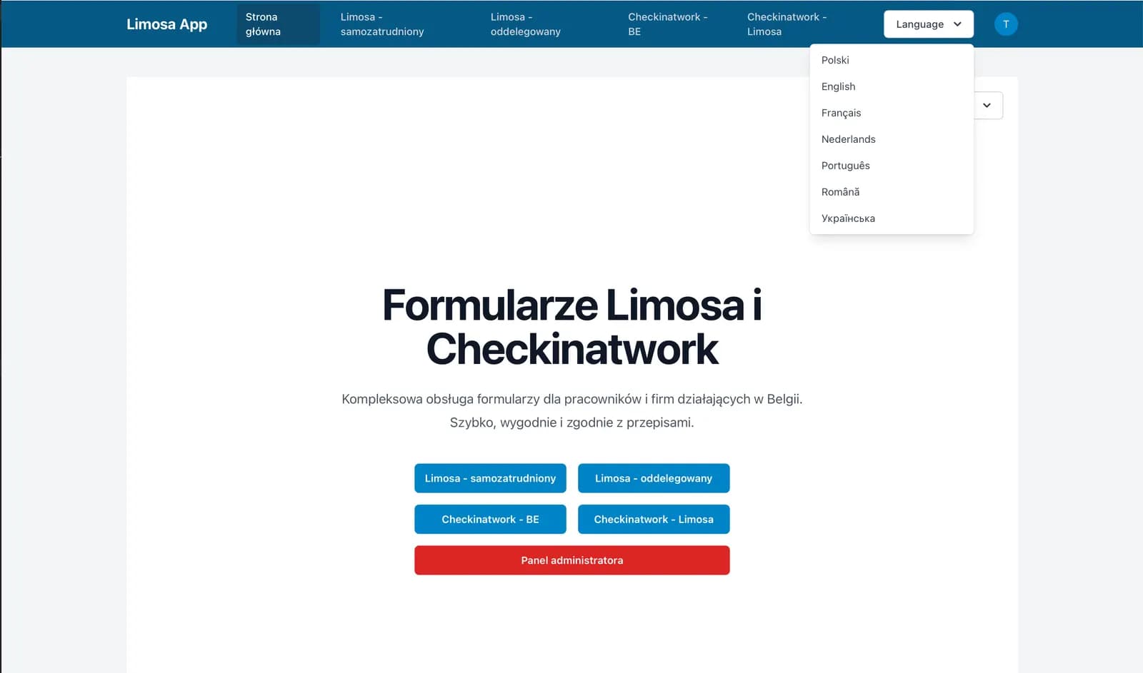 Screenshot projektu Aplikacja dla klienta z Belgii